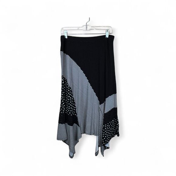 Chicos 1 Pieced Dots Stripe Hanky Hem Maxi‎ Skirt Womens US sz 8 Black White NWT - Picture 4 of 11